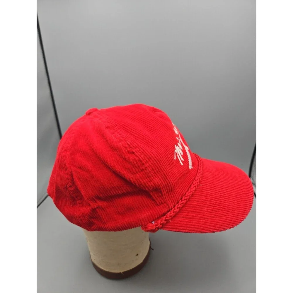 Vintage Mrs. Fields Cookies  Red Corduroy Rope Strapback Hat Cap 90s Y2k